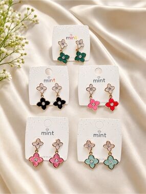 NWT Mint Floral Drop Earrings Bundle Gold Enamel Flower Dangle Set Multi Color